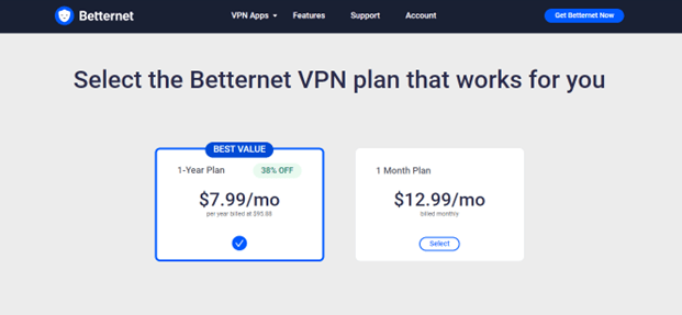 Betternet VPN Pricing