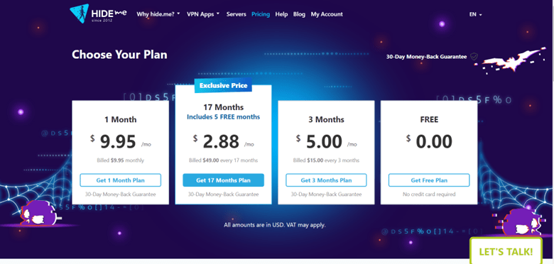 Hide.me VPN Pricing