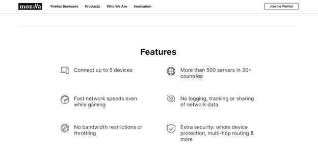 Mozilla VPN Core Features